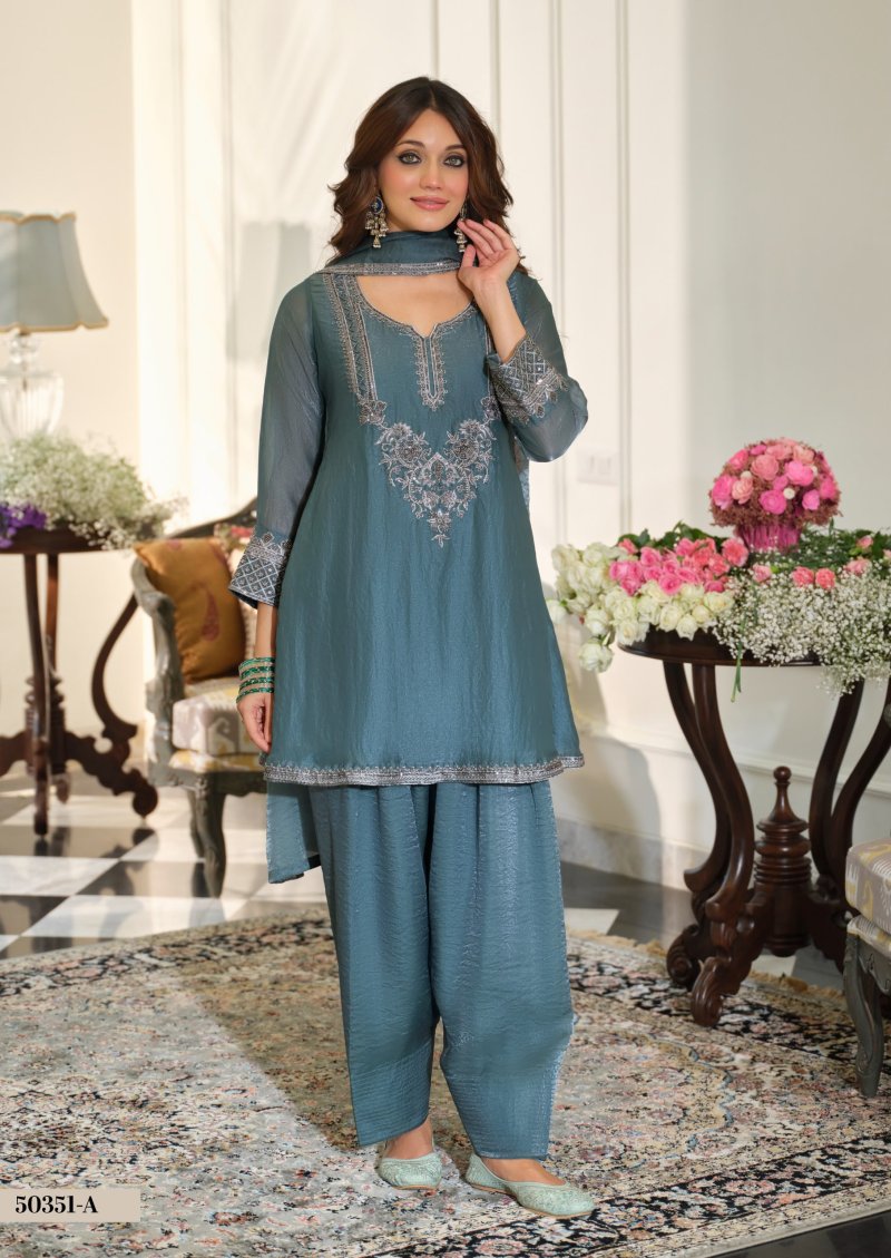 D 50354 A By Zaveri Marvel Silk Beats Embroidery Readymade Suits 